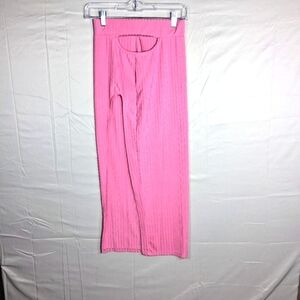 Pink Midi Barbiecore  Whimsical Ribbed Slit Skirt 28" Waist Med.